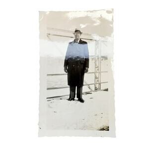 Vtg Man Posing on Snowy Ranch Original Monochrome Photography Found Snapshot